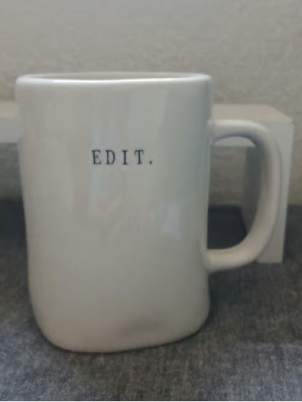 Minimalist White Ceramic Mug with EDIT. Text